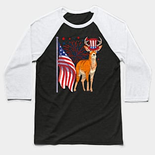 Patriotic American Flag Deer Lover 4th Of July Animal USA Baseball T-Shirt